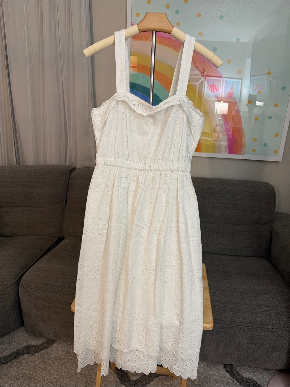 Madewell Cream Eyelet Midi Dress with Wide Straps
